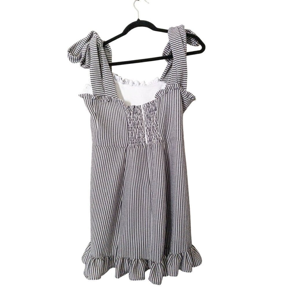 Koch Stella Mini Dress Ruffle Hem Striped Tie Straps M 8-10 - Picture 2 of 16